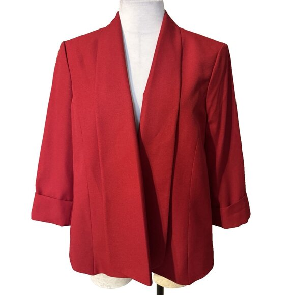 Kasper Separates Suit Jacket Blazer 14 Red Open Front 3/4 Long Sleeve NEW - Picture 2 of 11